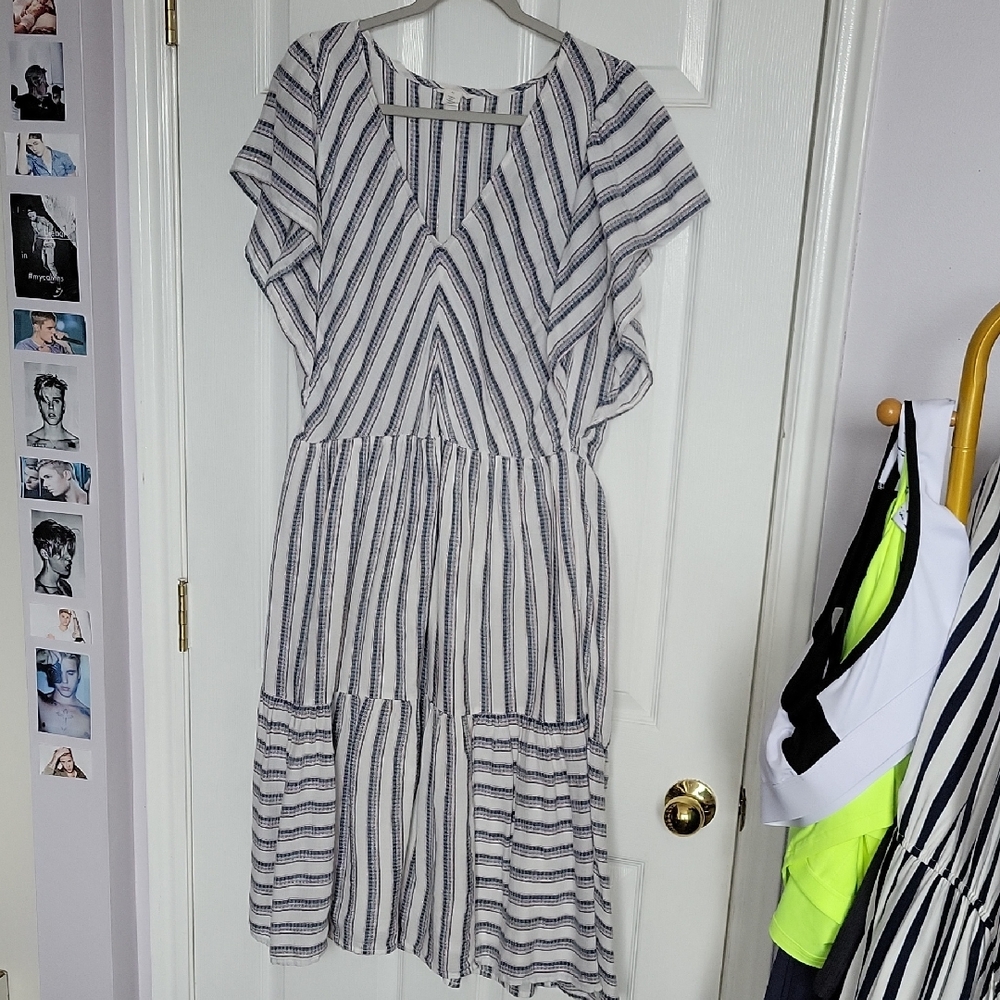 Striped Blue, Rose Gold  and White Dress